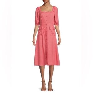 BCBGMAXAZRIA Linen Blend Rose Pink Midi Dress New With Tags